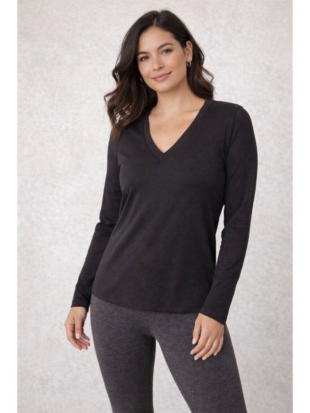 Athleta Seasoft V Neck Sweatshirt Women's Black Long Sleeve Pullover Top Size S